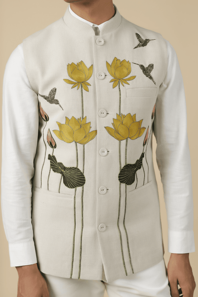 Lotus And Humming Bird Nehru Jacket