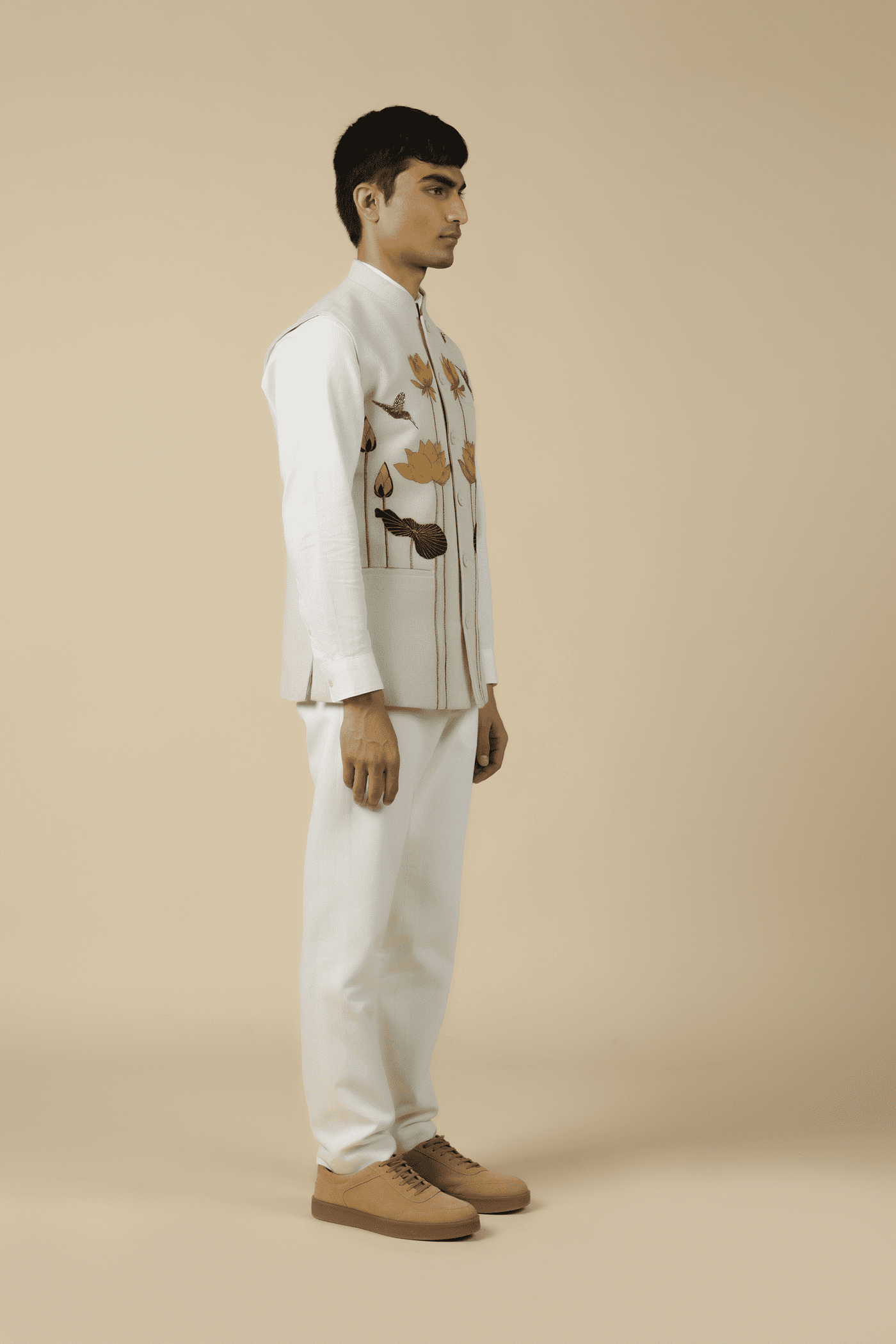 Lotus And Humming Bird Nehru Jacket