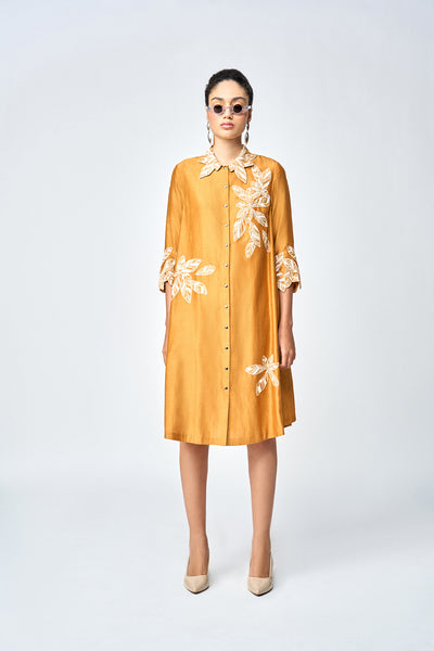 DELICATE LEAVES SIDE TRIANGLE SHIRT DRESS