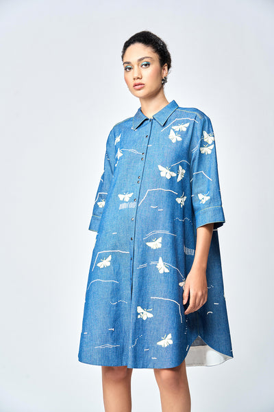 FUZZY BUTTERFLY A LINE SHIRT DRESS