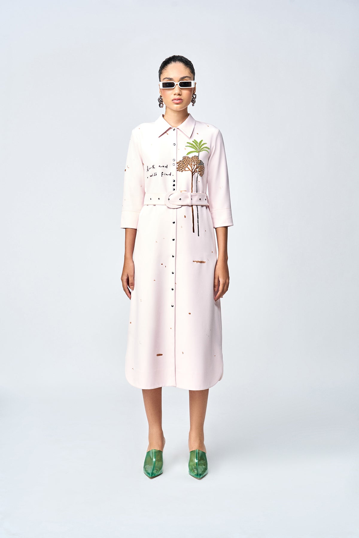 SUMMER PLANT LONG SHIRT DRESS WITH BELT