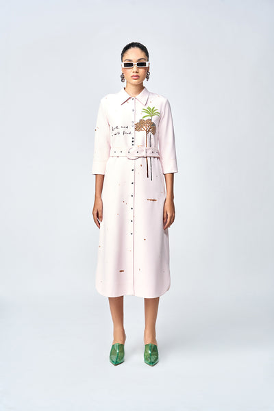 SUMMER PLANT LONG SHIRT DRESS WITH BELT