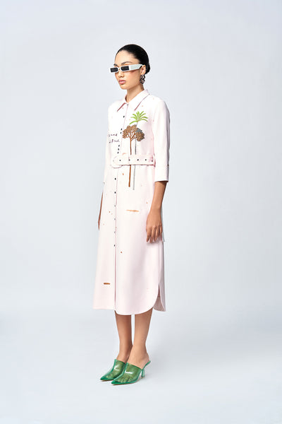 SUMMER PLANT LONG SHIRT DRESS WITH BELT