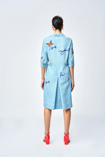 BUTTERFLY SCRIBBLE EMPIRE DRESS