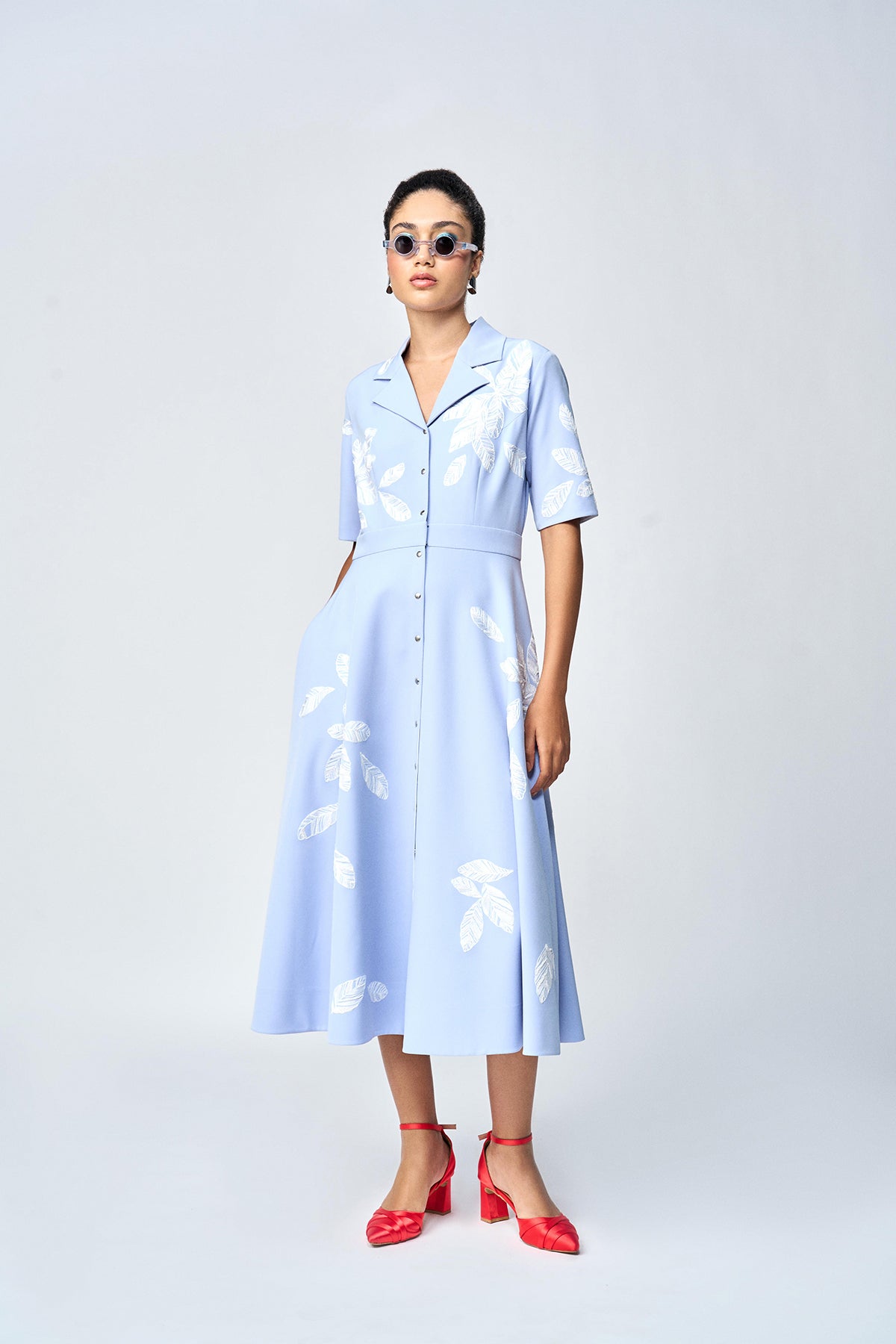 DELICATE LEAVES COAT COLLAR CIRCULAR DRESS