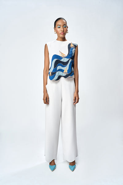 WAVES AND BOATS TOP WITH FLARED PANT