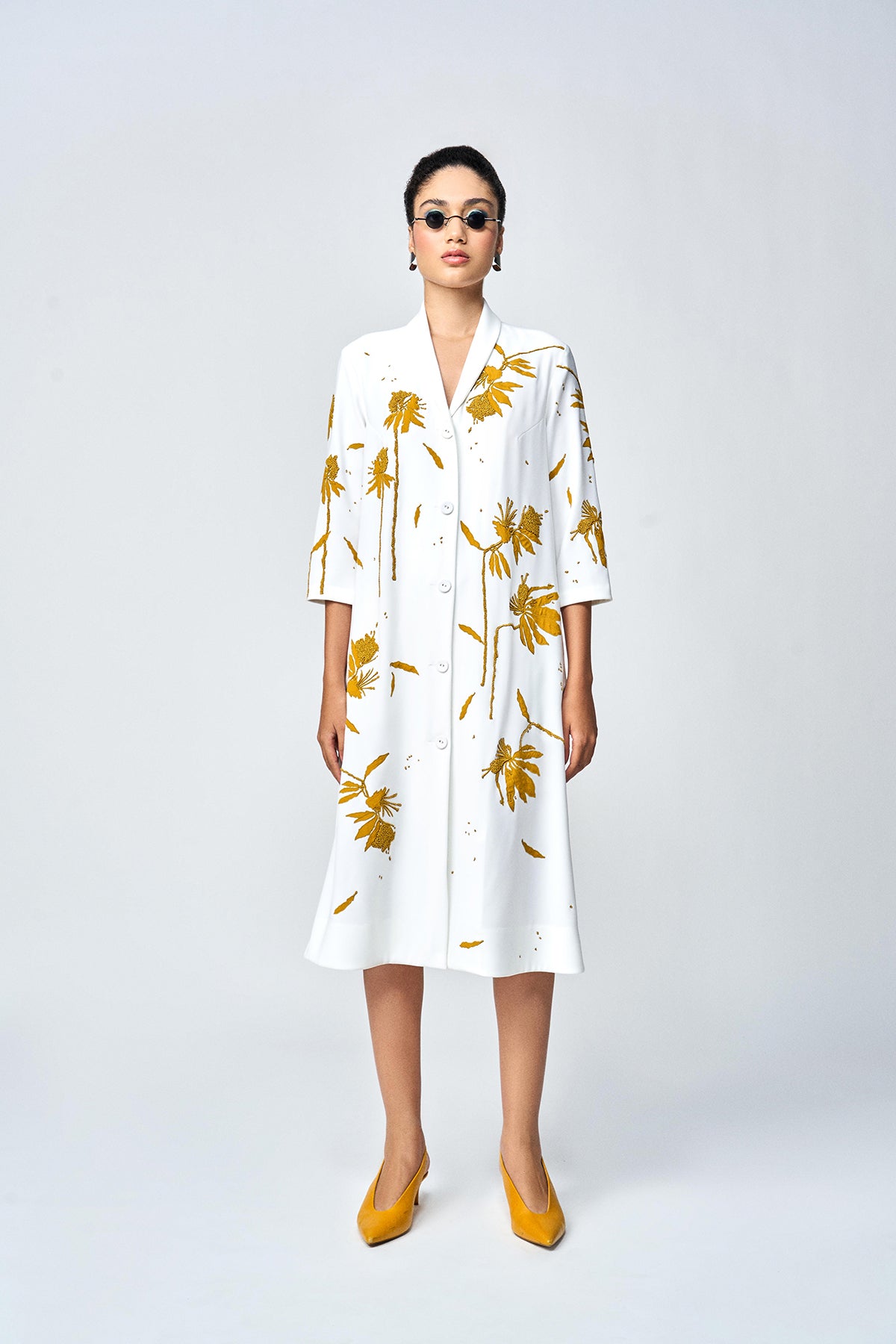 DAINTY LEAVES SHAWL COLLAR DRESS