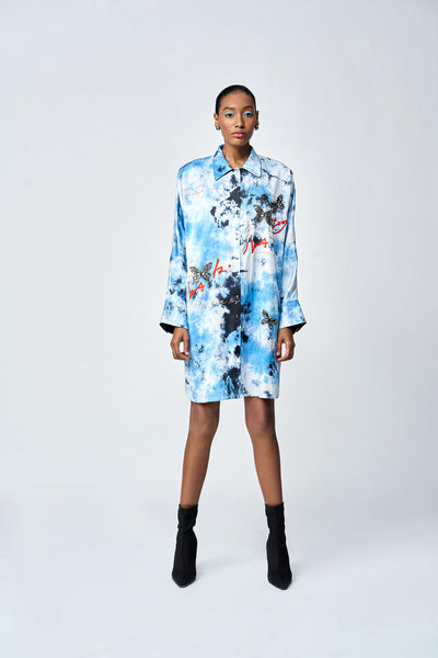 BUTTERFLY SCRIBBLE OVERSIZED SHIRT DRESS