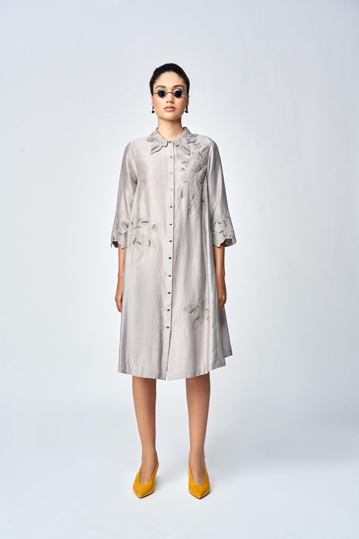 DELICATE LEAVES SIDE TRIANGLE SHIRT DRESS