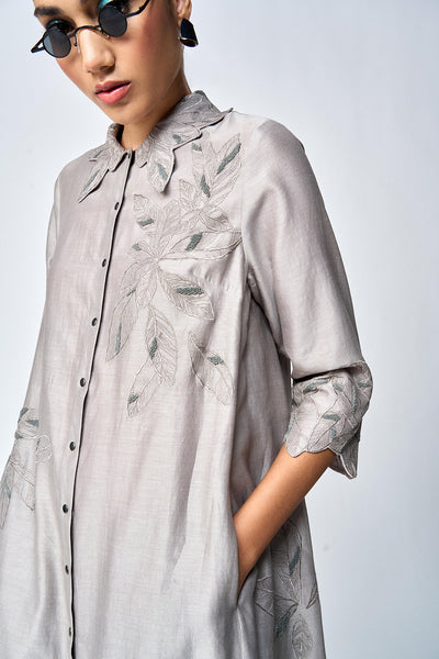 DELICATE LEAVES SIDE TRIANGLE SHIRT DRESS