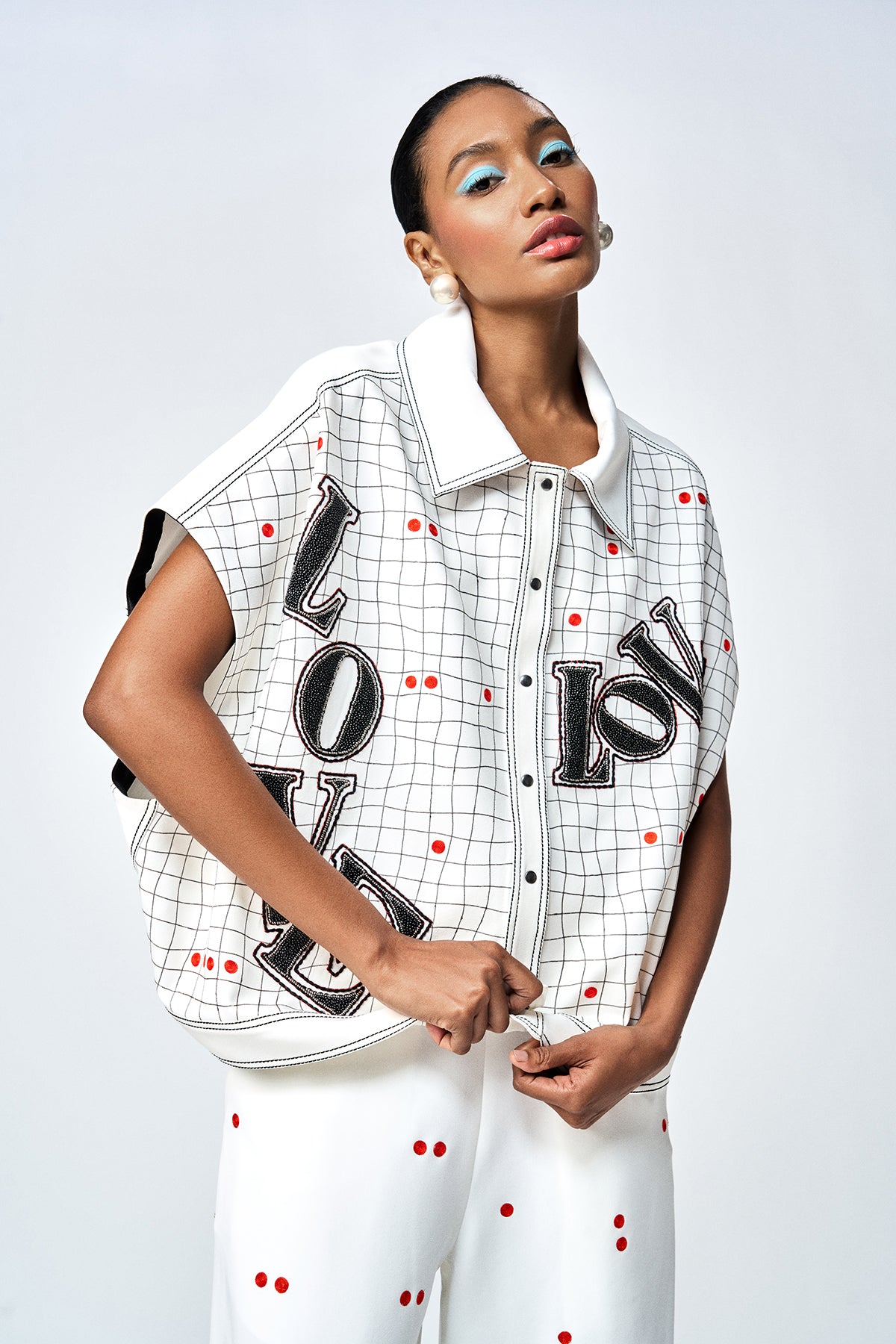 LOVE CHECKS OVERSIZED SHIRT JACKET WITH FLARED PANTS