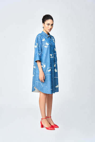 FUZZY BUTTERFLY A LINE SHIRT DRESS