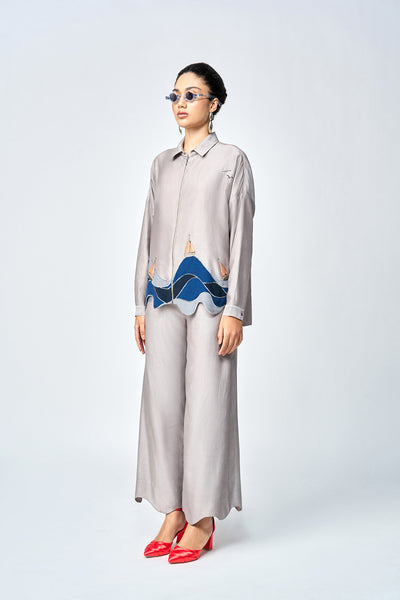 WAVES AND BOAT BOXY SHIRT WITH FLARED PANTS