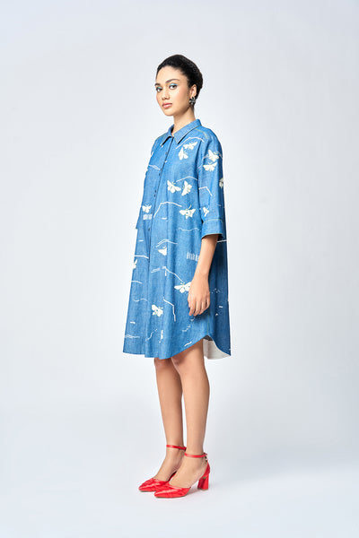 FUZZY BUTTERFLY A LINE SHIRT DRESS