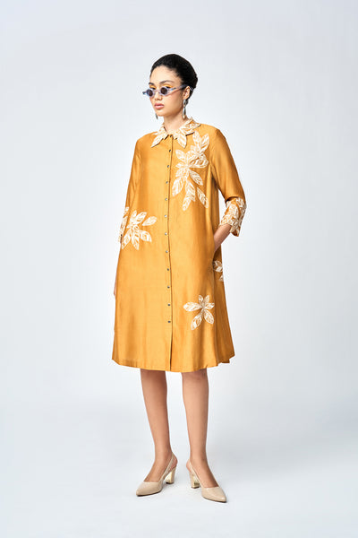 DELICATE LEAVES SIDE TRIANGLE SHIRT DRESS