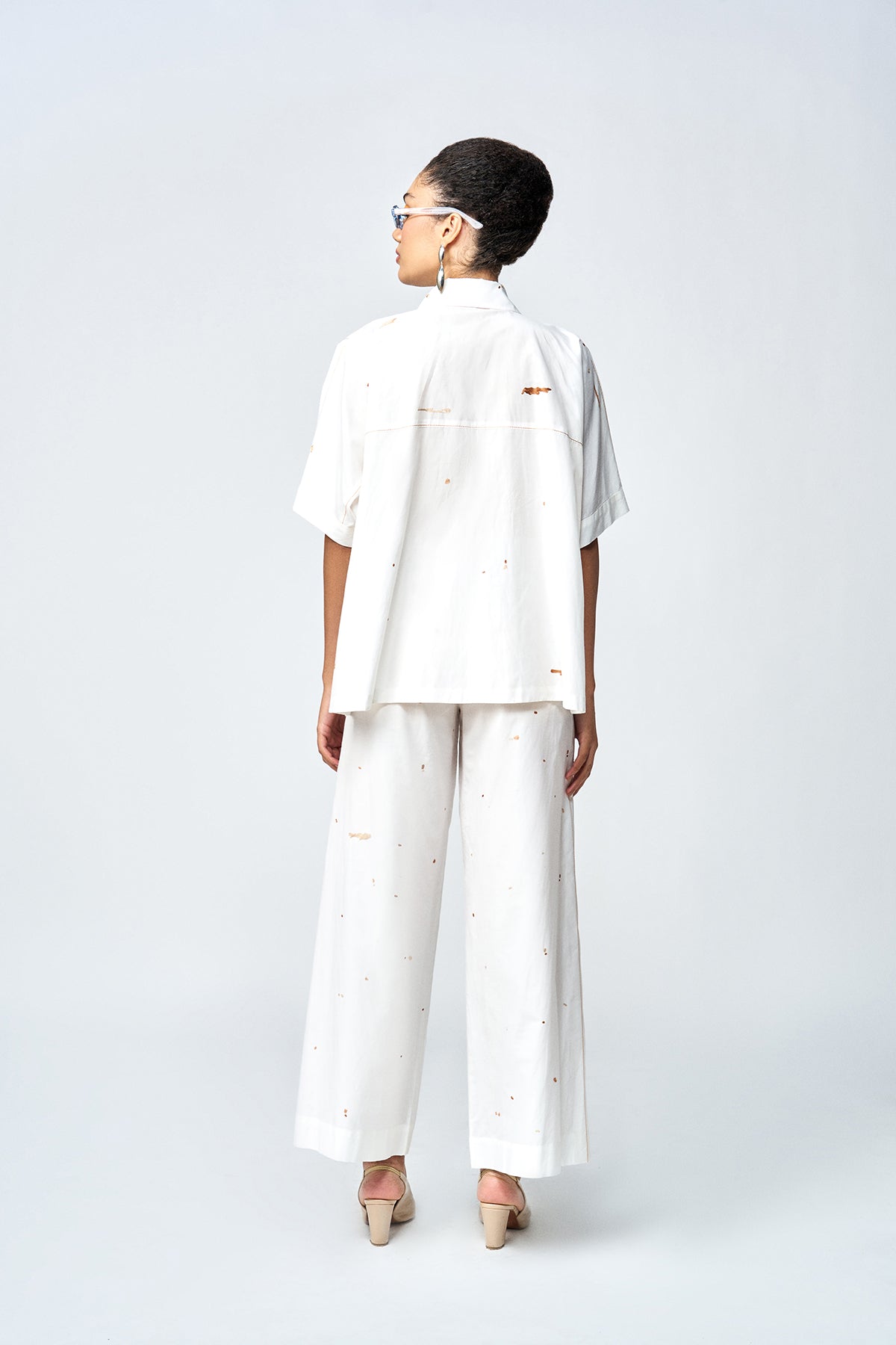 SUMMER PLANT KIMONO ANTI FIT SHIRT WITH FLARED PANTS