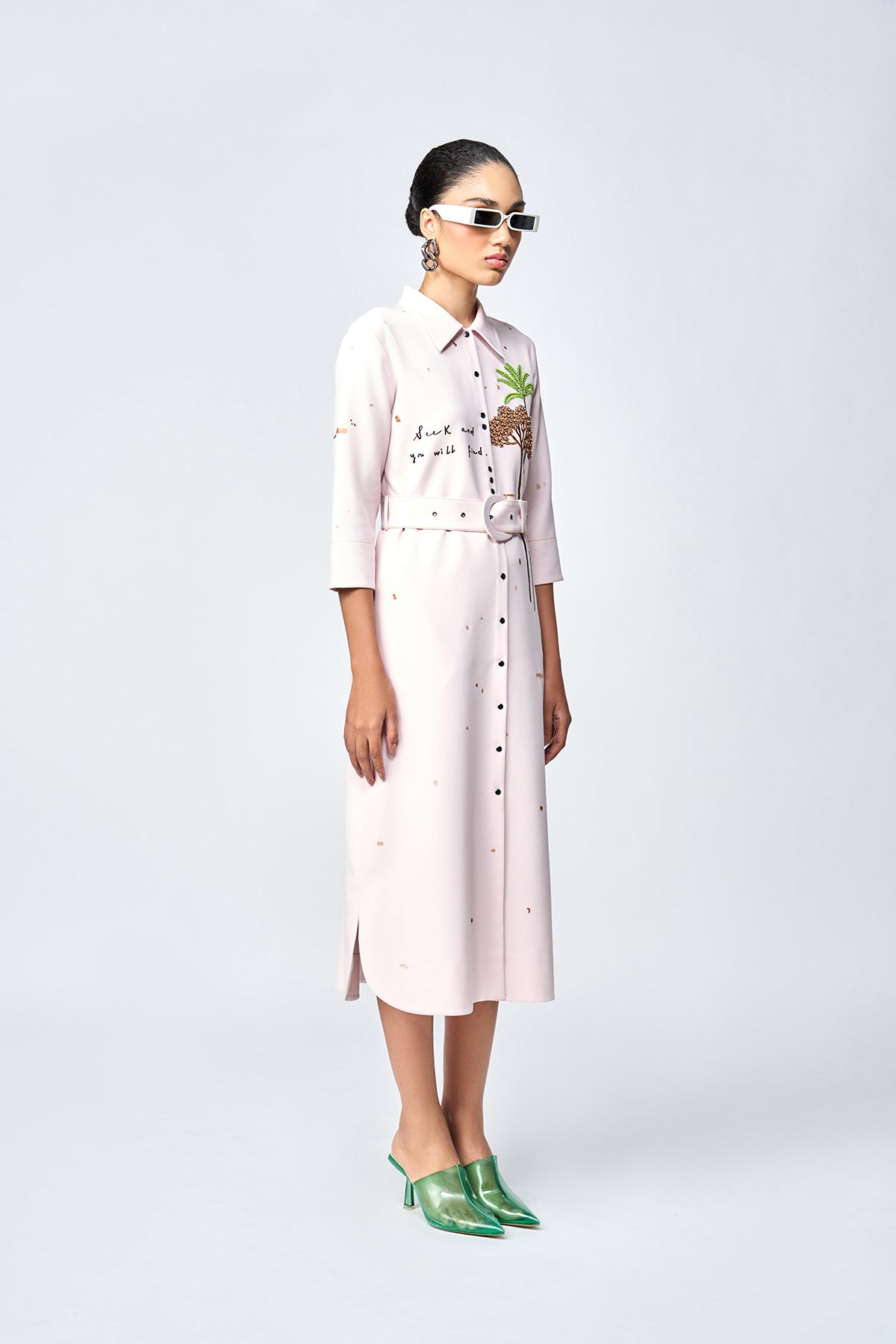 SUMMER PLANT LONG SHIRT DRESS WITH BELT