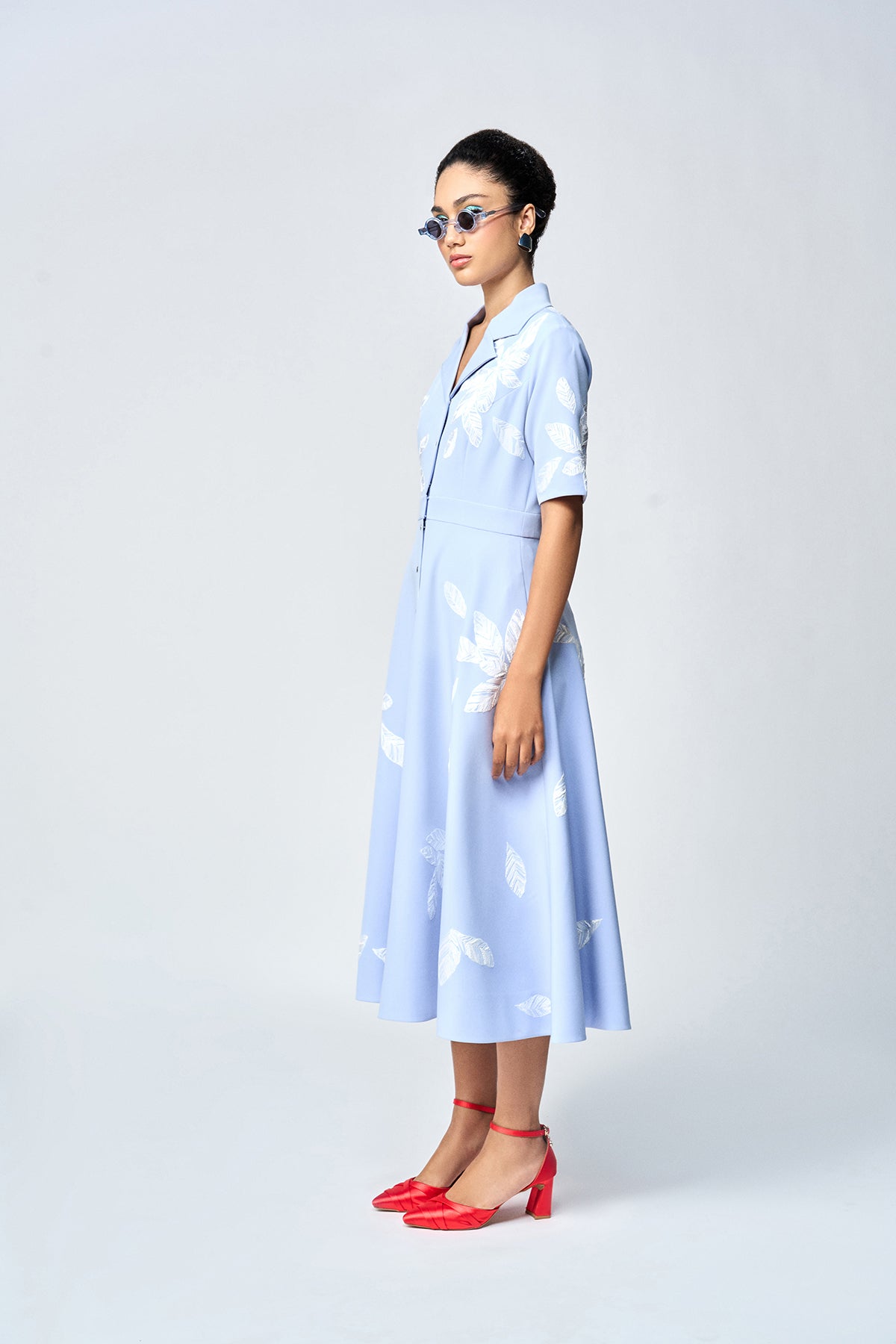 DELICATE LEAVES COAT COLLAR CIRCULAR DRESS