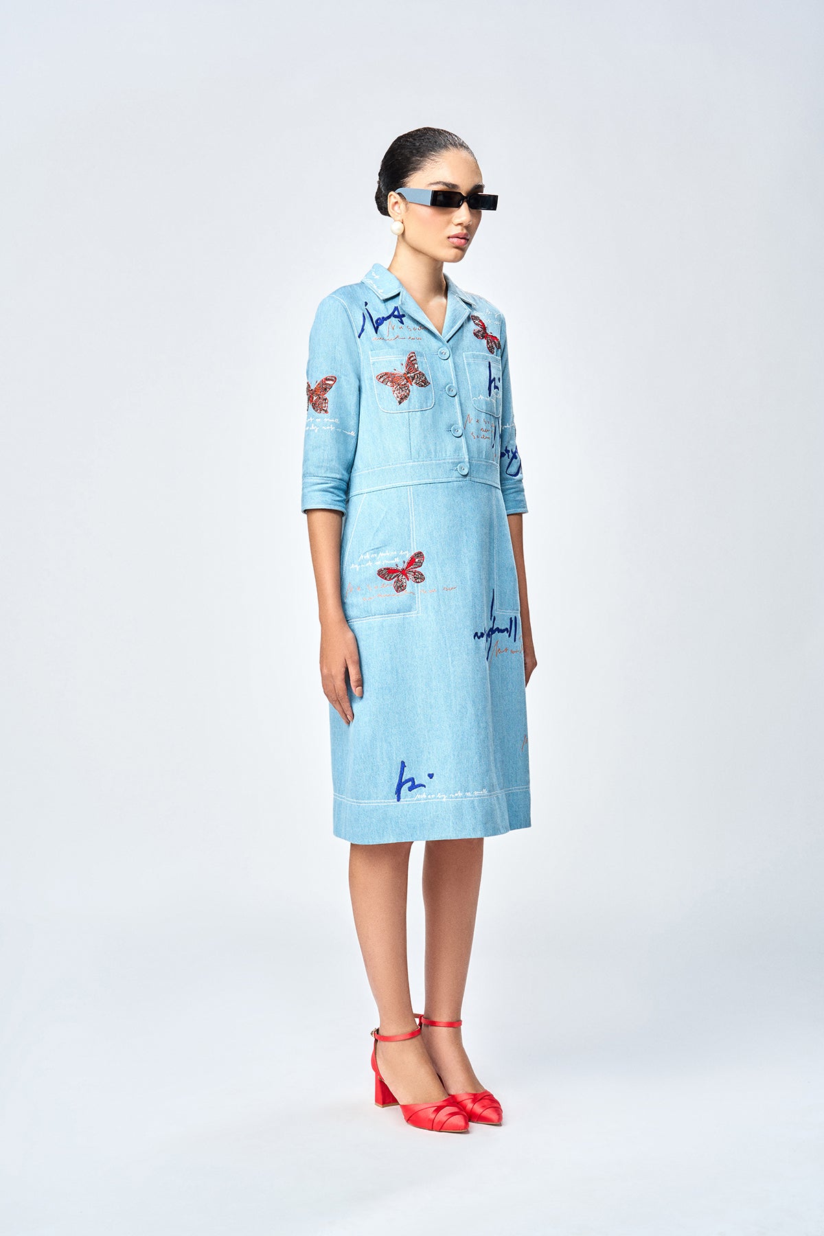 BUTTERFLY SCRIBBLE EMPIRE DRESS