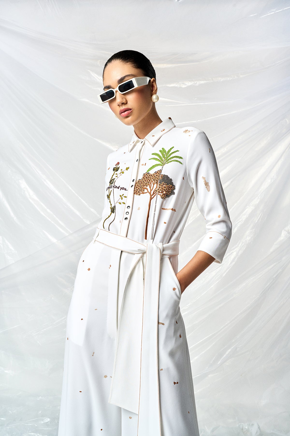 SUMMER PLANT JUMPSUIT WITH BELT