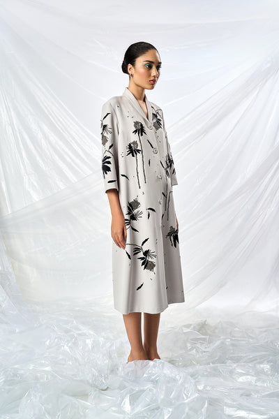 DAINTY LEAVES SHAWL COLLAR DRESS