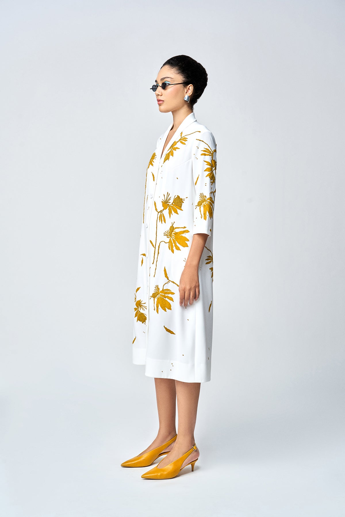 DAINTY LEAVES SHAWL COLLAR DRESS