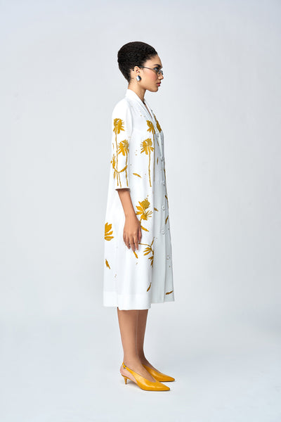 DAINTY LEAVES SHAWL COLLAR DRESS