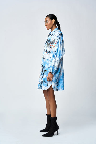 BUTTERFLY SCRIBBLE OVERSIZED SHIRT DRESS