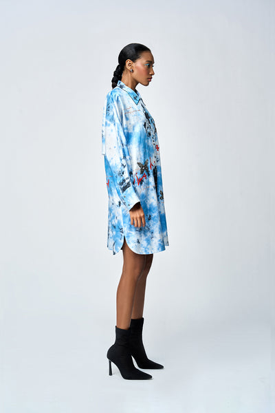 BUTTERFLY SCRIBBLE OVERSIZED SHIRT DRESS