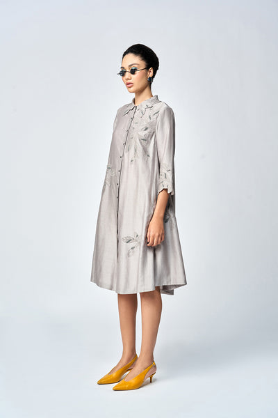 DELICATE LEAVES SIDE TRIANGLE SHIRT DRESS