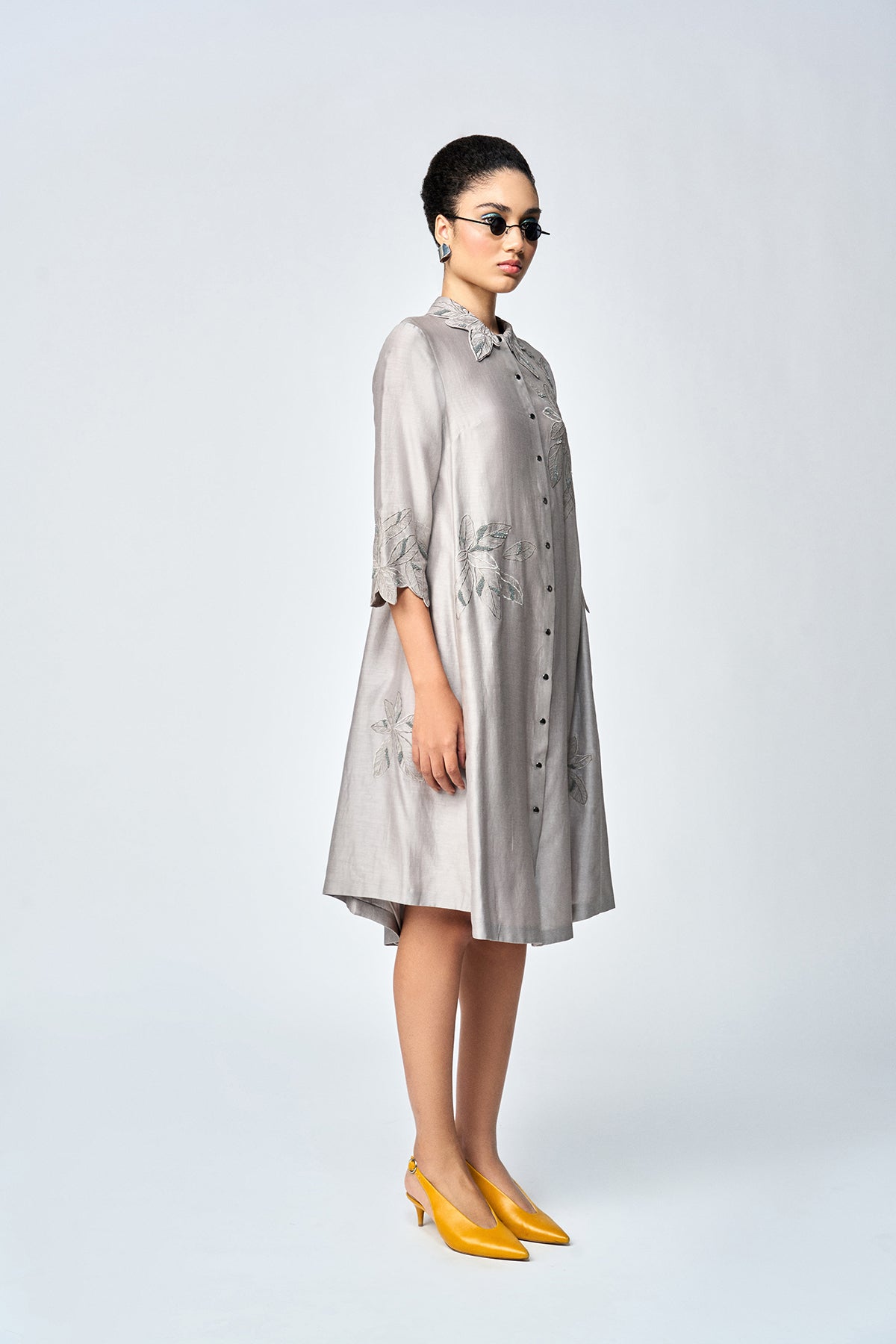 DELICATE LEAVES SIDE TRIANGLE SHIRT DRESS