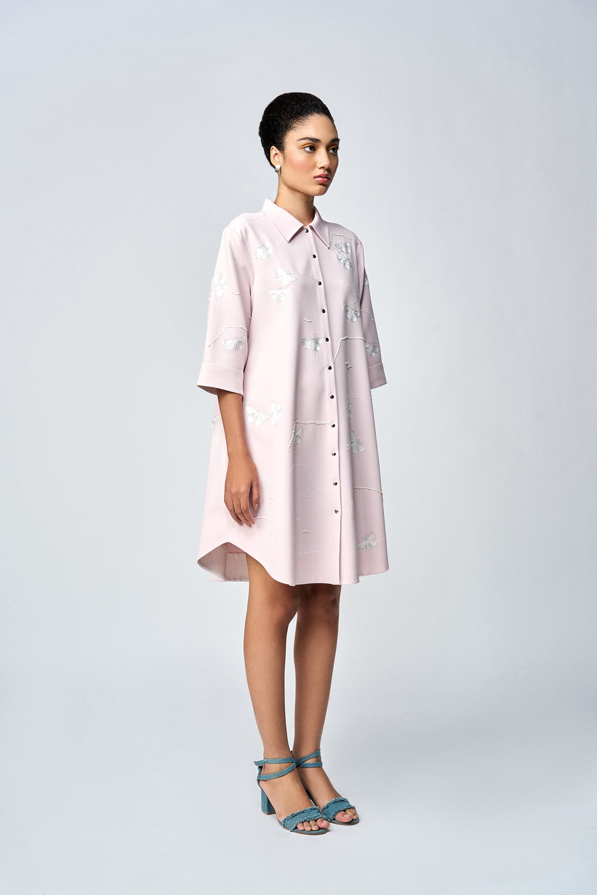 FUZZY BUTTERFLY A LINE SHIRT DRESS