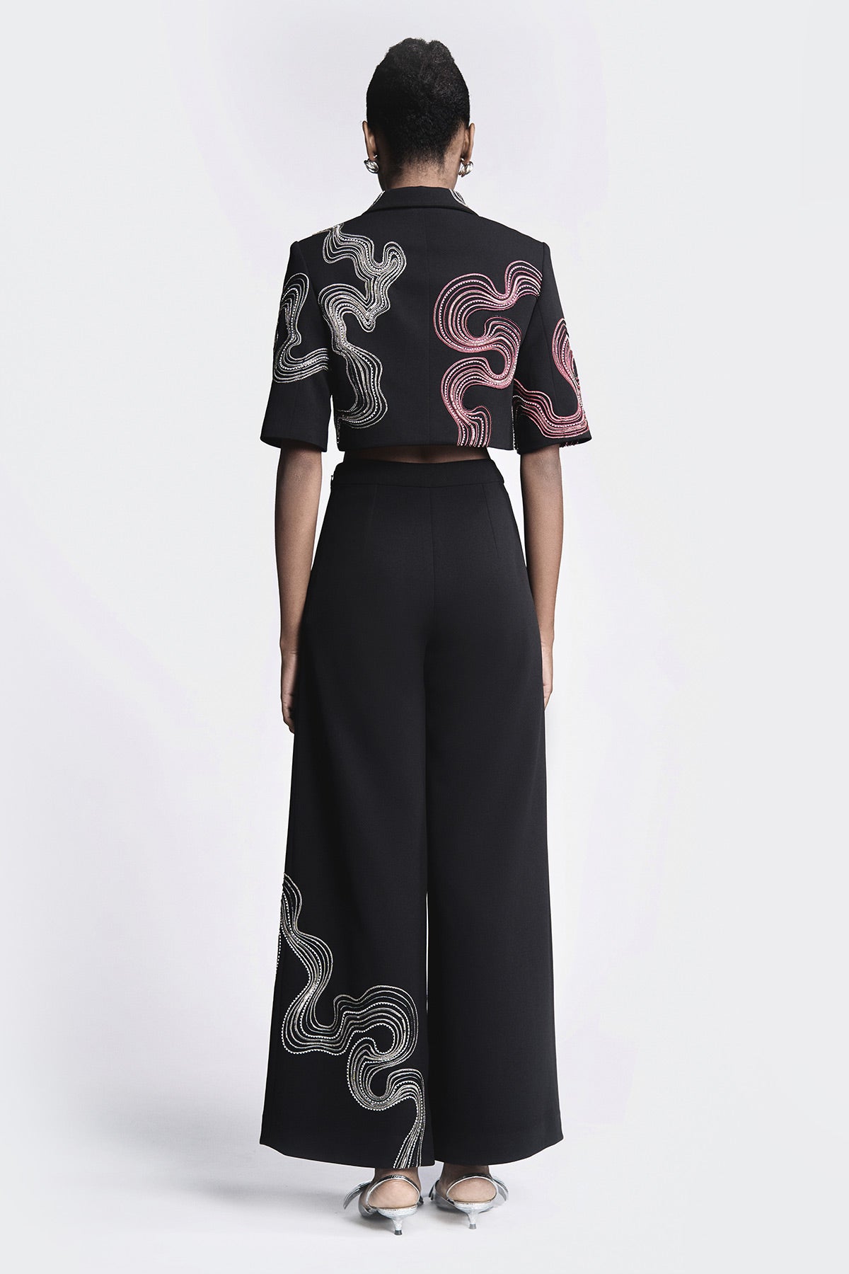 Waves and Circles Cropped Blazer With Flared Pants