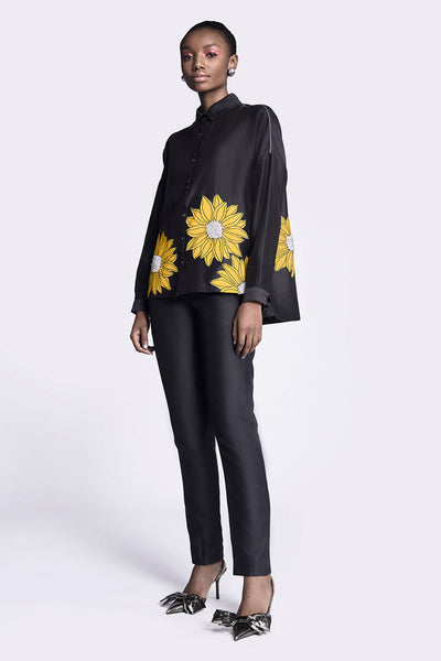 Sunflower Applique Boxy Shirt With Narrow Pants