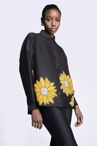 Sunflower Applique Boxy Shirt With Narrow Pants