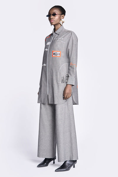 Fish Patch Overshirt With Flared Pants