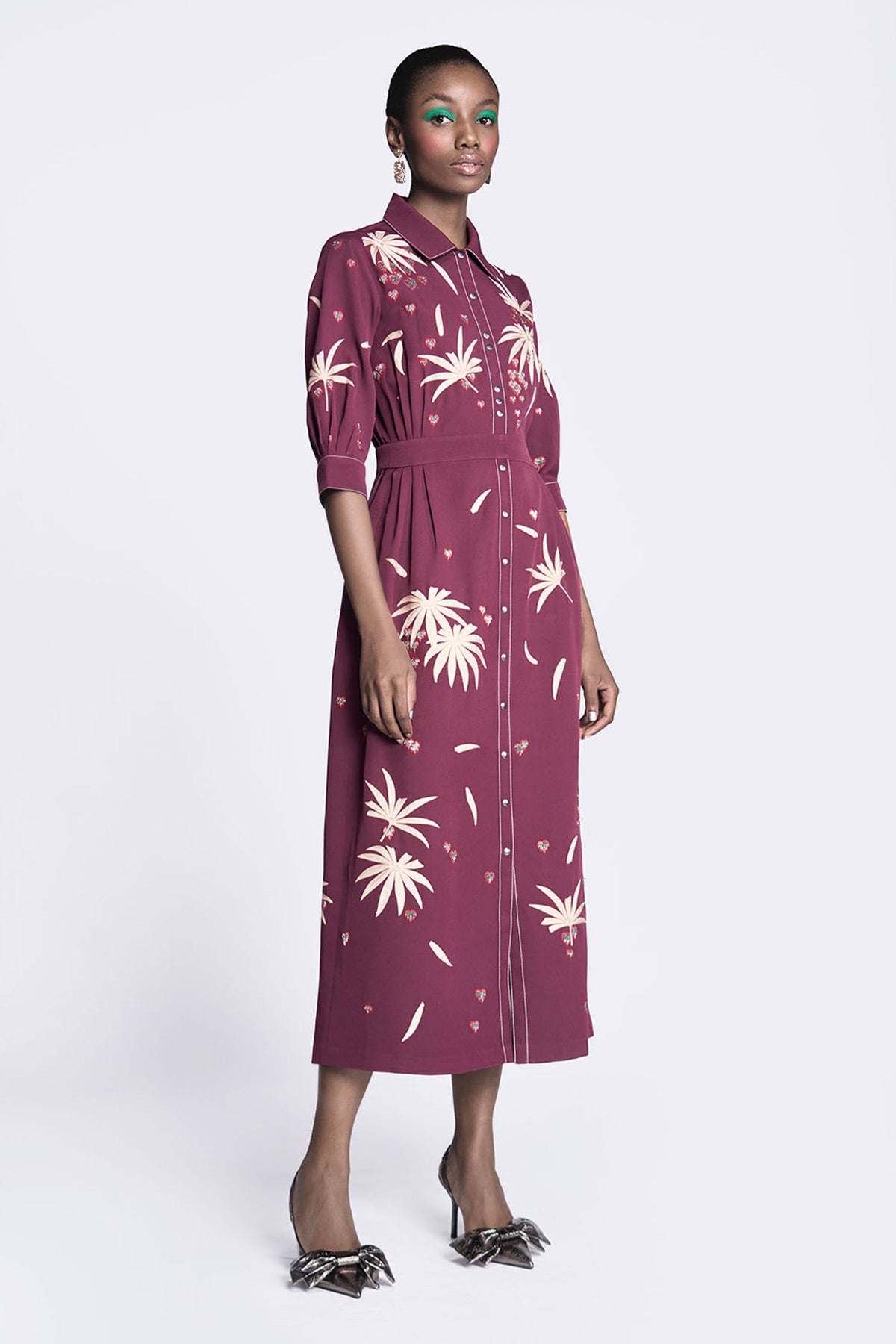 Fruit and Leaf Side Pleated Long Dress