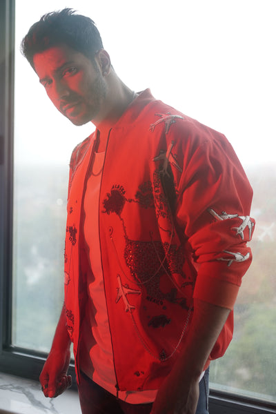 Varun Dhawan in Map Bomber Jacket