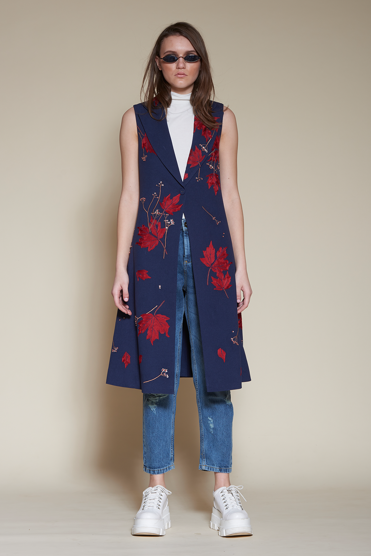 Ivy Leaves Sleeveless Flared Jacket