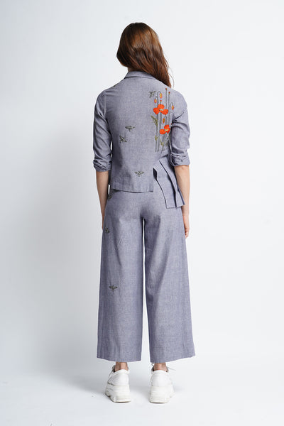 Poppy Garden Side Pleated Shirt with Matching Pants