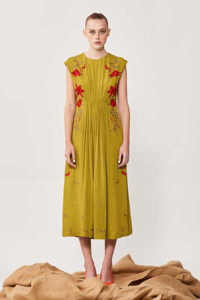 Lilies Front Gather Midi Dress