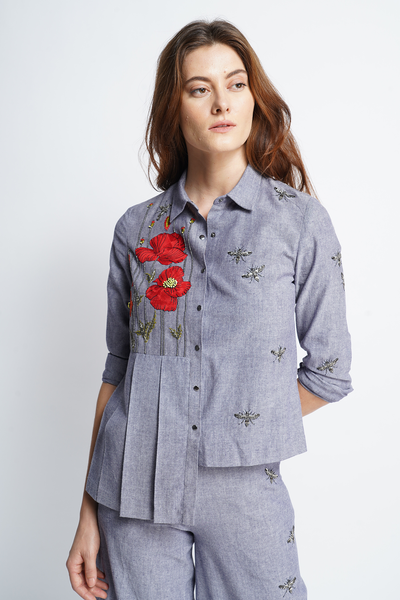 Poppy Garden Side Pleated Shirt with Matching Pants