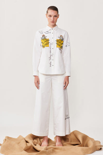 Leaves Patch High Low Shirt With Flared Pant