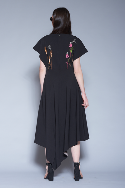 Wildflower And Dragonflies Boat Neck Handkerchief Midi Dress