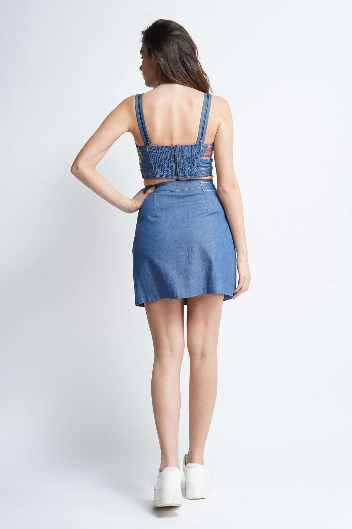 Star Corset Crop Top With Front Pleat Mini Skirt