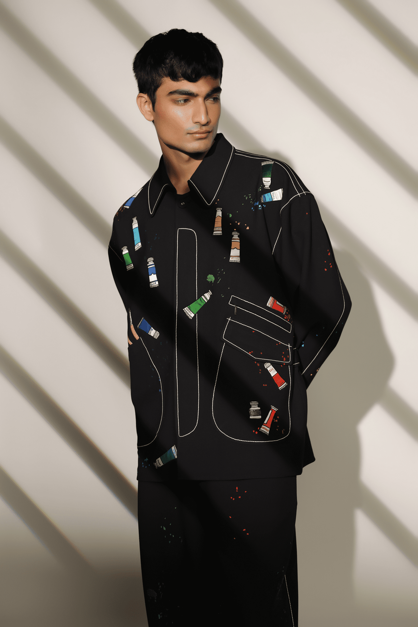 Aashim Gulati In Paint Tubes Oversized Jacket With Matching Pants