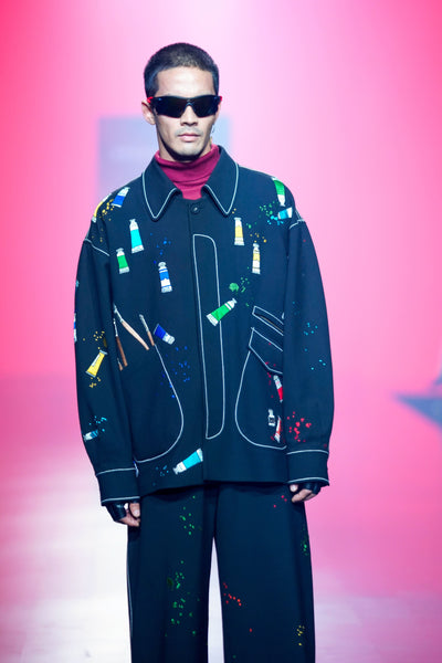 Aashim Gulati In Paint Tubes Oversized Jacket With Matching Pants