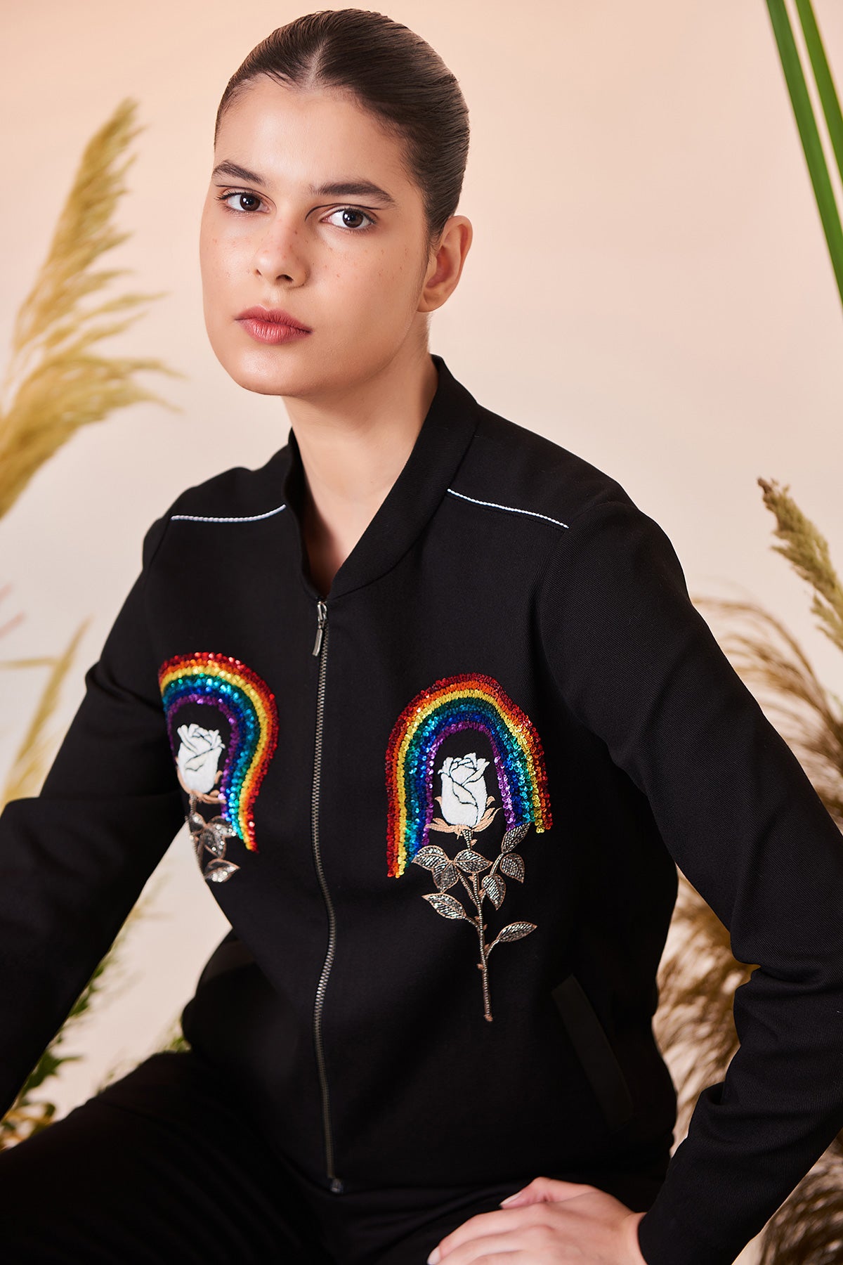 Rainbow And Rose Bomber Jacket And Narrow Pant